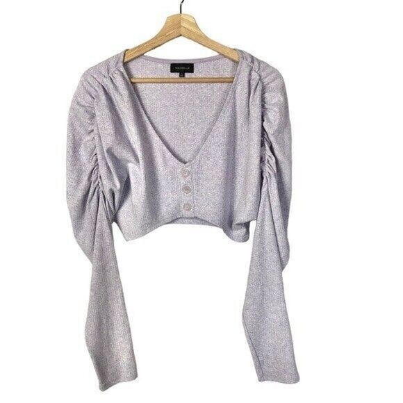 Majorelle Priscilla Dusty Lilac Lavender Ribbed Crop Long Sleeve Top M - Picture 2 of 6